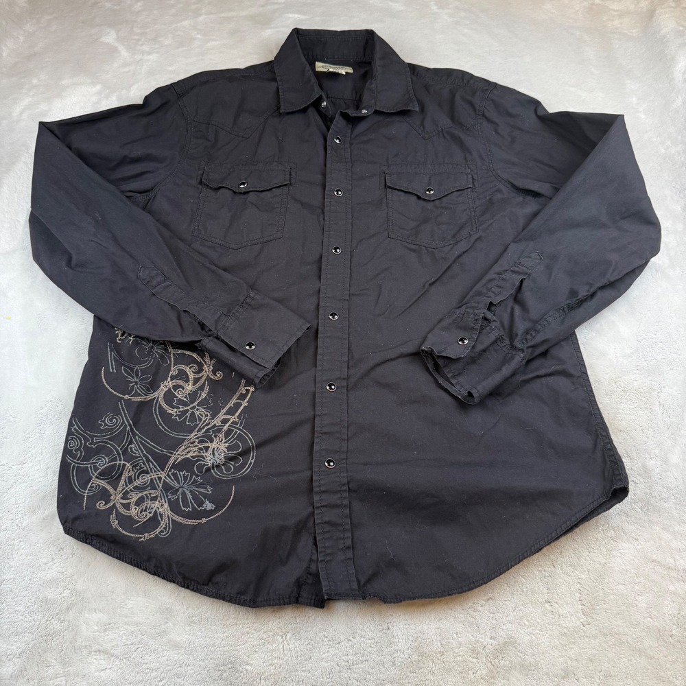 American Rag Men's Black Western Shirt Embroidered Long Sleeve Size L